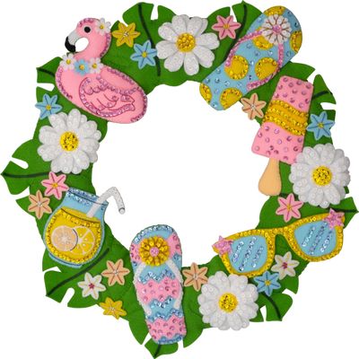 Bucilla Felt Applique Wreath Making Kit, Summer Fun, Perfect for Holiday DIY Arts and Crafts, 89706E