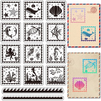 CRASPIRE Sea Animals Clear Stamps Starfish Shell Whale Seahorse Reusable Background Postmark Transparent Silicone Stamp Seals for Journaling Card Making Decor DIY Scrapbooking Supplies Film Frame