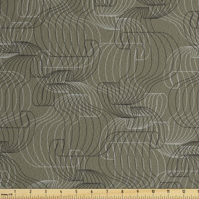 Ambesonne Abstract Faux Suede Fabric by The Yard, Minimal Lines as Cage Motif Pattern Waving Geometric Stripes Print, for Indoor Outdoor DIY Projects Upholstery, 2 Yards, Grey Multicolor
