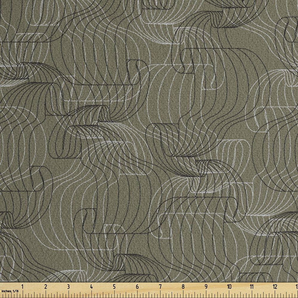 Ambesonne Abstract Faux Suede Fabric by The Yard, Minimal Lines as Cage Motif Pattern Waving Geometric Stripes Print, for Indoor Outdoor DIY Projects Upholstery, 2 Yards, Grey Multicolor