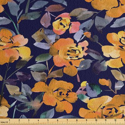 Ambesonne Flowers Faux Suede Fabric by The Yard, Floral Ornamental Watercolor Art Print of Abstract Roses and Leaves, for Indoor Outdoor DIY Projects Upholstery, 2 Yards, Grey Multicolor