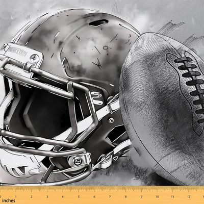 Erosebridal Soccer Football Upholstery Fabrics,Boys Football Decorative,Soccer Sports Indoor Outdoor Decor,Ball Helmet Quilt Fabric by The Yard,Sketching Art Fabric for Kids,3 Yards,Grey