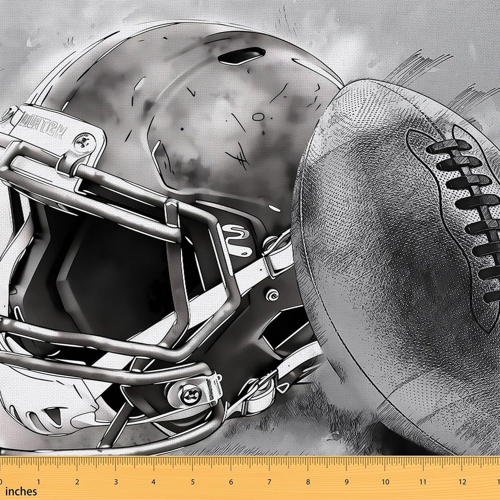 Erosebridal Soccer Football Upholstery Fabrics,Boys Football Decorative,Soccer Sports Indoor Outdoor Decor,Ball Helmet Quilt Fabric by The Yard,Sketching Art Fabric for Kids,3 Yards,Grey