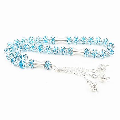 ALBASHAN Tasbih Blue Crystal Muslim Prayer Bead Islamic eid Gifts misbaha Accessories car Hanging on The Rear View Mirror (8mm x 33beads)