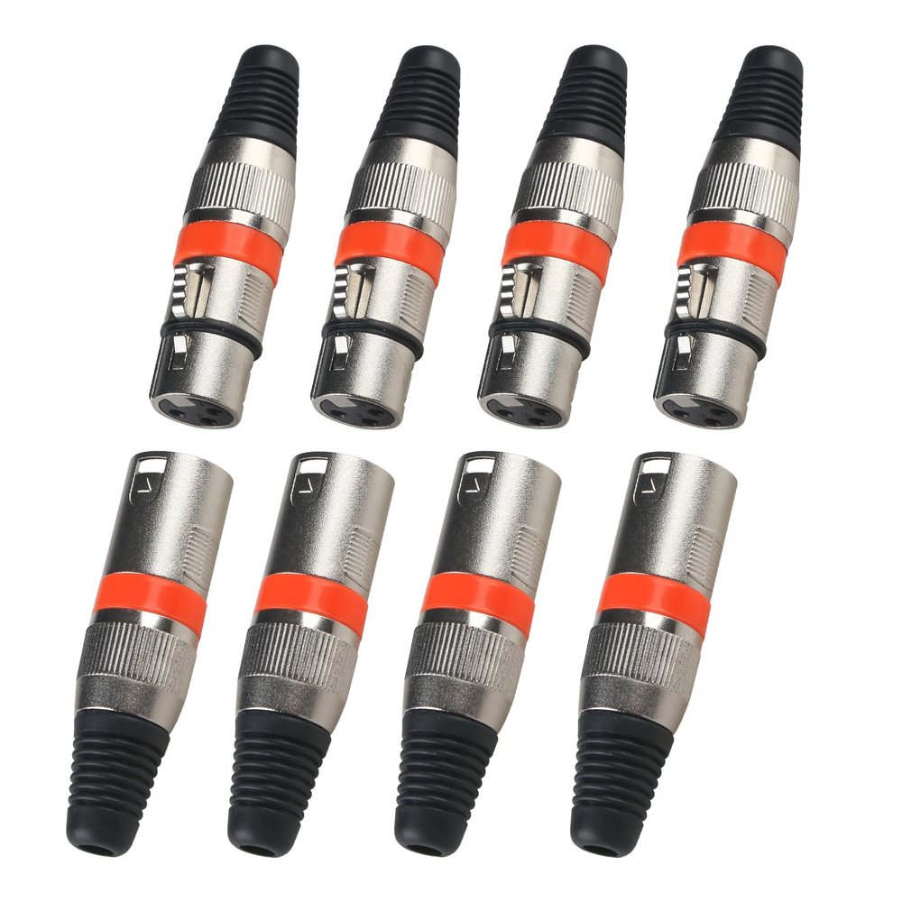 3-Pin XLR Cable Connector Male and Female for DMX Signal Wire or Audio Mixer Microphone Connector (Metal Shell 4 Sets Red)