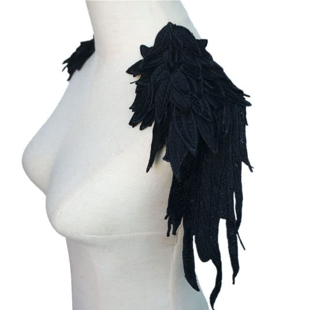 Embroidery AppliqueBridal Lace2PCS/Set Embroidery Angel Wing Applique Sewing Flower Collar Patch for Wedding Party Gown Bridal Dress Clothes DIY Crafts (Color : Black)
