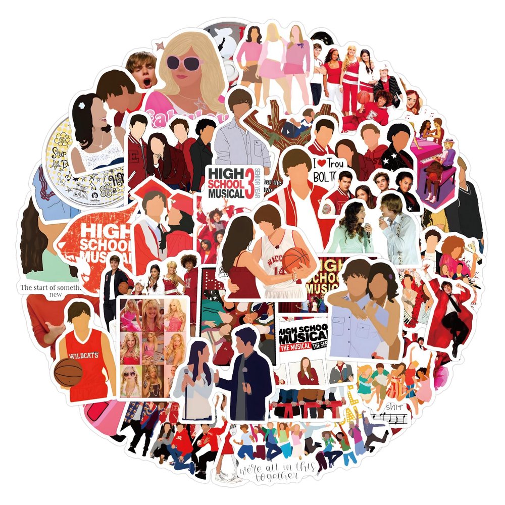 55pcs High School Musical Sticker Pack - Youth Love Movie Stickers for Students, Adults, Laptops, Hydro Flasks, Luggage, Party Favors (HSM)