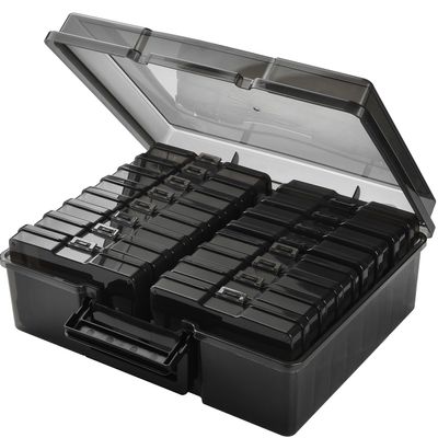 Haundry Photo Storage Box with 16 Inner 4" x 6" Photo Case, Portable Storage Organizer with Handle Craft Keeper for Picture, Stickers, Stamps, Screws, Hair Clips, Black