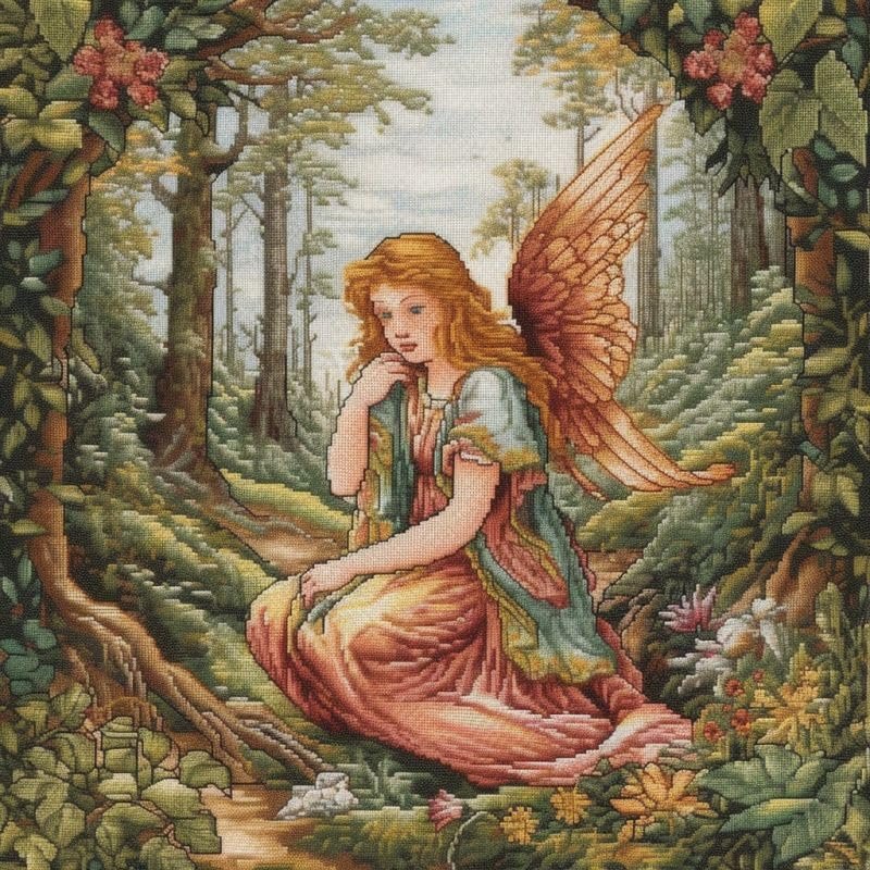 NineTribe Basics Angel Girl Cross Stitch Kits for Beginners Stamped Cross-Stitch Supplies Needlework DIY 11CT 3 Strands Cotton Thread Printed DIY Needlepoint Kits 5050cm (sm33), FIF-CUCROSS 325A33