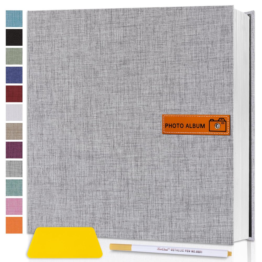 13.2x12.8 Large Photo Album Self Adhesive Page for 4x6 5x7 8x10 Photos Scrapbook Magnetic Photo Albums DIY Memory Picture Book with Sticky Pages for Family Baby Wedding Grey 60 Pages