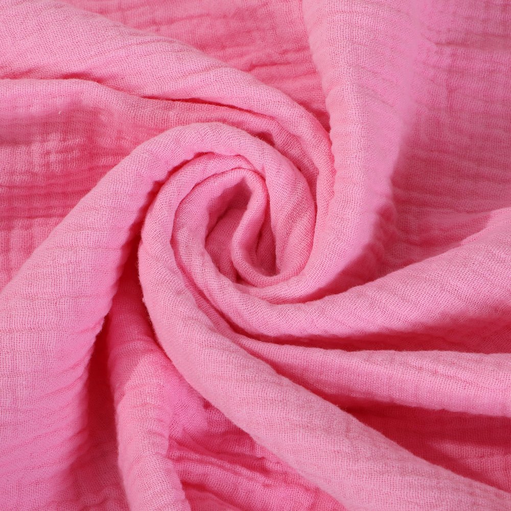 100% Cotton Double Gauze Muslin Fabric By the Yard, Crinkle Fabric, Swaddle Fabric, Cheesecloth Fabric, Choose from 40 Colors (Bubblegum Pink)