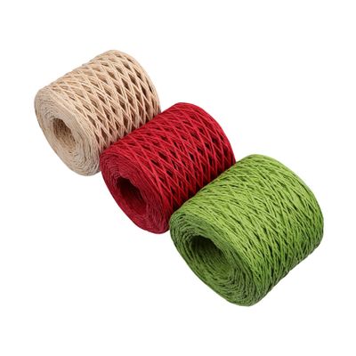 Hoement 3rolls Eco-Friendly Raffia Paper Ribbon Total for Gift Wrapping DIY Crafts and Decoration Colors Earth Fruit Green Red