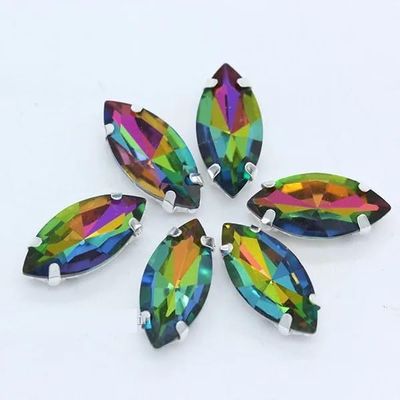 All Size 24 Colors Marquise Shape Sew On Navette Rhinestone with Silver Claw Button Horse Eye Jewels 4-Holes for Sewing Clothes - (Color: Medium/Size: 4X15Mm 20Pcs)