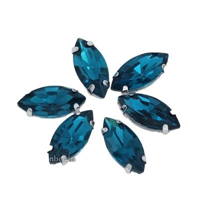 NineTribe Basics All Size 24 Colors Marquise Shape Sew On Navette Rhinestone with Silver Claw Button Horse Eye Jewels 4-Holes for Sewing Clothes - (Color: Capri Blue/Size: 5X10Mm 30Pcs)