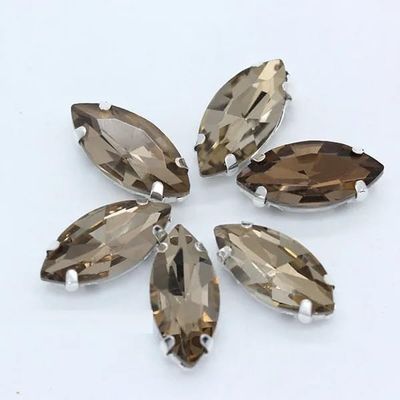 NineTribe Basics All Size 24 Colors Marquise Shape Sew On Navette Rhinestone with Silver Claw Button Horse Eye Jewels 4-Holes for Sewing Clothes - (Color: Coffee/Size: 5X10Mm 30Pcs)