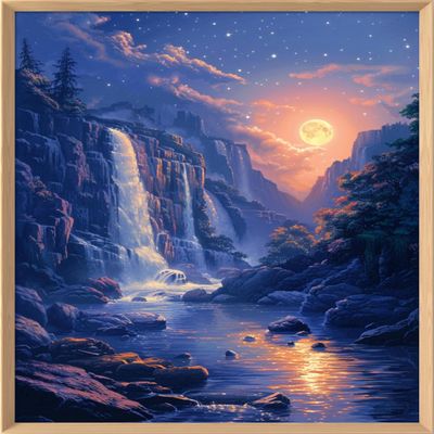 Leczany Cross Stitch Patterns Stamped Kit for Beginners | Embroidery Supplies DIY Craft Kit Needlepoint for Adults Starter | 11CT, 3 Strands | Moonlit Night Creek 15.8x20.9 inches