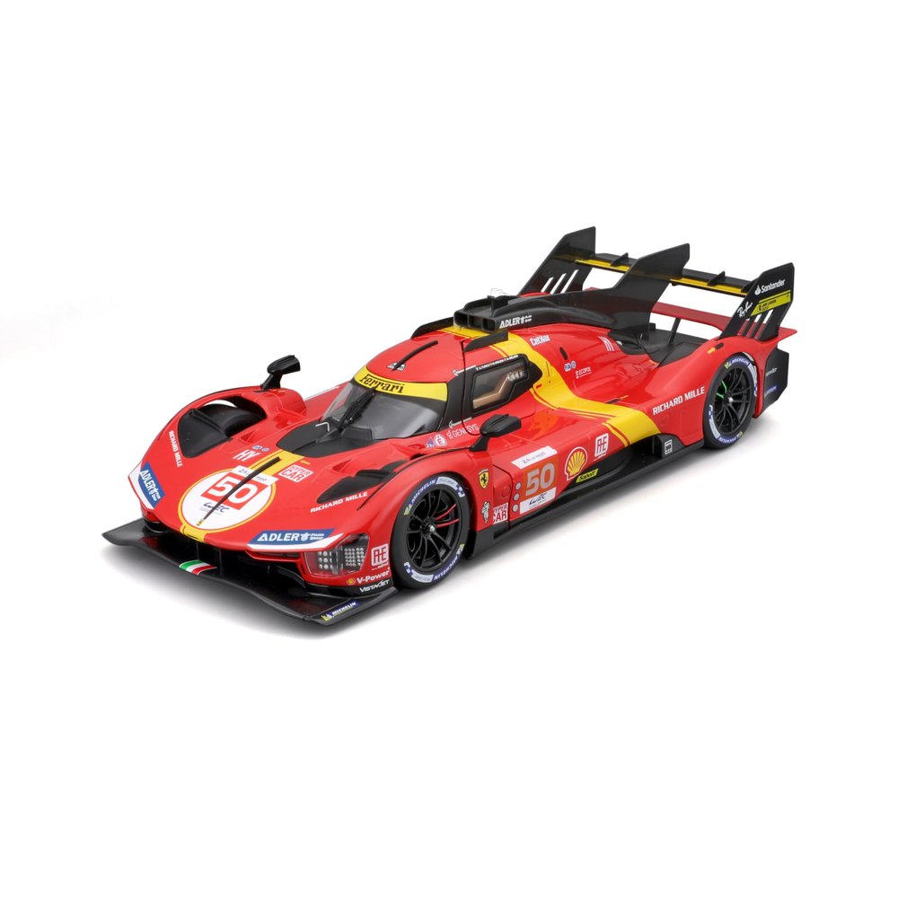 Bburago - Ferrari Deluxe - 499P LMH 2023#51 Victory at The 24h of Le Mans 2023-1:18 Scale Model Race Car - with Doors and Opening Hood - Collectable from 3 Years