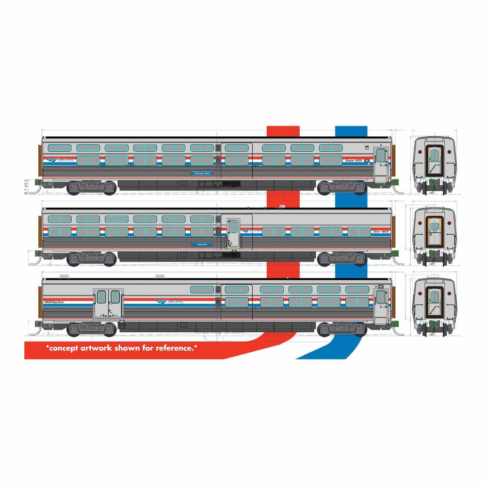 Viewliner II Sleeper, Baggage-Dorm, Diner 4 Car Set, Amtrak Phase III