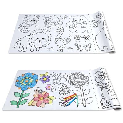 Adventure Awaits! 10 ft Adhesive Coloring Book Paper Roll Set | 2 Pack: Animals Design Roll & Flowers Design Roll | Perforated in 20 Inch Sections