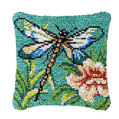clubevy Latch Hook Pillow Kit for Adults Kids DIY Throw Pillow Cover Printed Canvas Dragonfly Pattern Handcraft Crochet Home Decor