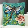 clubevy Latch Hook Pillow Kit for Adults Kids DIY Throw Pillow Cover Printed Canvas Dragonfly Pattern Handcraft Crochet Home Decor view 2