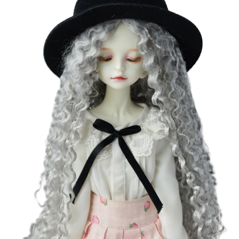 TTYAO REII BJD Wig 6-7 Inch 1/6 Ball Jointed Doll Wig Long Curly SD Dolls Hair Imitation Mohair Doll Accessories (Silver Gray)