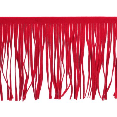 uxcell 1 Yard 10 Inch Faux Suede PU Leather Fringe Trim Double Side Leather Sewing Tassel Fringe for DIY Sewing Dress Crafts Skirt Decoration, Bright Red