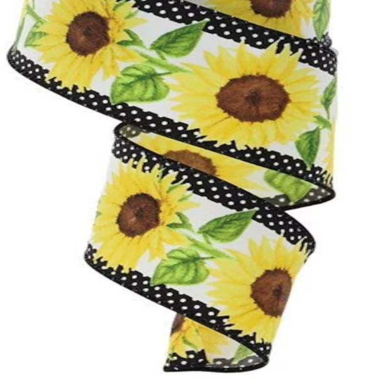 NineTribe Basics Sunflower Ribbon 2 inch Wired Ribbon Floral Ribbon Spring Ribbon for Bows and Wreath Bows DIY Crafts Decor 5 Yards