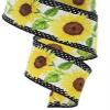 NineTribe Basics Sunflower Ribbon 2 inch Wired Ribbon Floral Ribbon Spring Ribbon for Bows and Wreath Bows DIY Crafts Decor 5 Yards view 1
