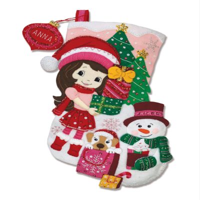 MerryStockings Little Miss Christmas 18" Felt Christmas Stocking Kit from DIY, Sequins, Embellishments and Instructions, a Complete kit Ready for Your Creativity!