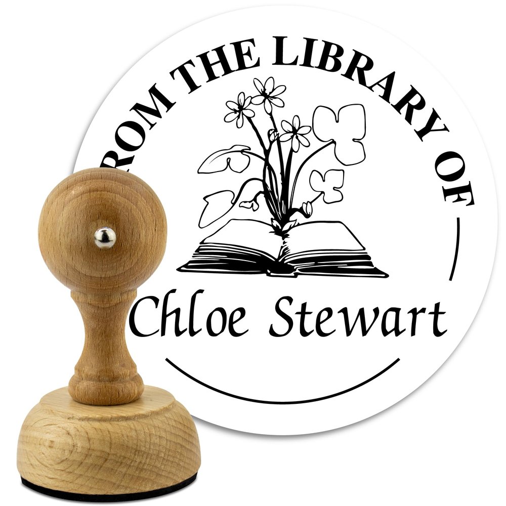 Custom Wood Library Hand Stamp - Style 079 - Great for Customizing Books, Ex Libris, Personalized Journals and More.