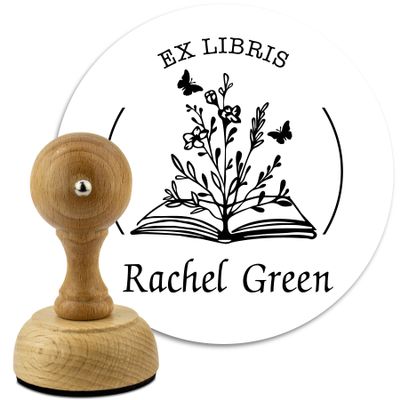 Custom Wood Library Hand Stamp - Style 073 - Great for Customizing Books, Ex Libris, Personalized Journals and More.