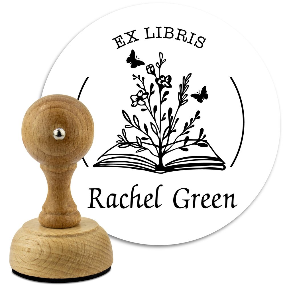 Custom Wood Library Hand Stamp - Style 073 - Great for Customizing Books, Ex Libris, Personalized Journals and More.