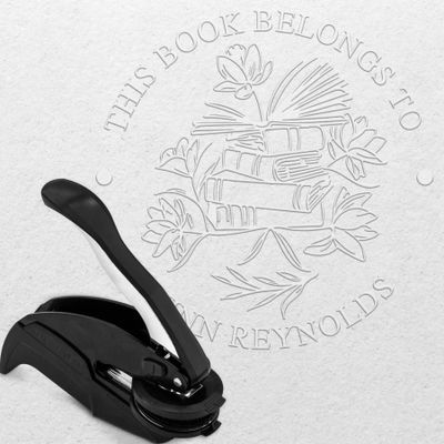 Custom Library Embosser Stamp - EMB077 - Includes 50 Gold Seals - Perfect for Customizing Books, Ex Libris, Personalized Journals and More.