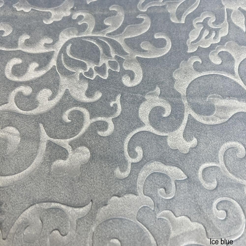 Vails Ice Blue Brocade Velvet Fabric Cut by the Yard, Ideal Embossed Material for Upholstery Coaches and Chairs, Drapery, Pillows, Slipcovers, Tablecloths, Sewing, DIY, Etc