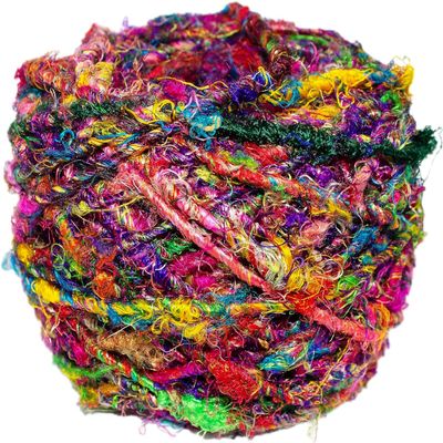 Recycled Sari Silk Yarn - Bulky Yarn - Multicolor Ball (85 Yards, 100 Grams) | Great for Knitting, Crochet, Weaving (Pack of 5)