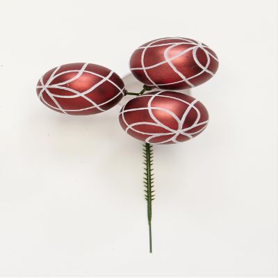 Worth Imports 60mm Christmas Shatterproof Painted Plastic Ball x 3 on a Pick, Burgundy, Set of 12