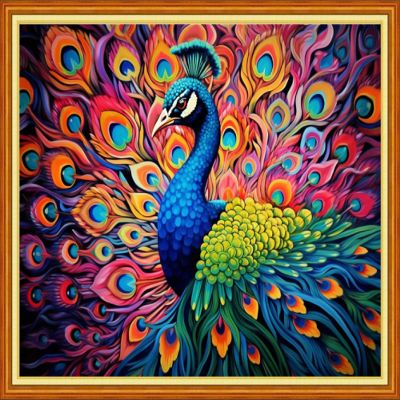 Dimxvean Stamped Cross Stitch Kits,Cross Stitch Kits for Adults Beginners,Embroidery Kits Full Range of Cross Stitch Stamped Kits Needlepoint Kits Cross Stitch Patterns-Colorful Peacock 16x20 inch