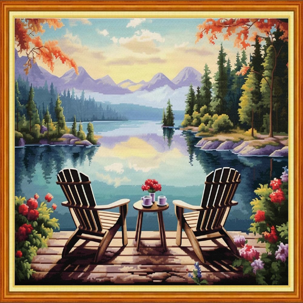 Dimxvean Stamped Cross Stitch Kits,Cross Stitch Kits for Adults Beginners,Embroidery Kits Full Range of Cross Stitch Stamped Kits Needlepoint Kits Cross Stitch Patterns-Rest by the Lake 16x20 inch