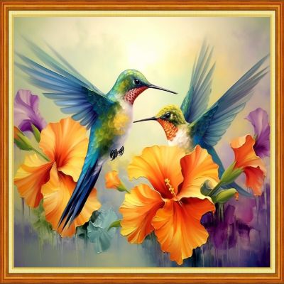 Dimxvean Stamped Cross Stitch Kits,Cross Stitch Kits for Adults Beginners,Embroidery Kits Full Range of Cross Stitch Stamped Kits Needlepoint Kits Cross Stitch Patterns-Cute Hummingbirds 16x20 inch