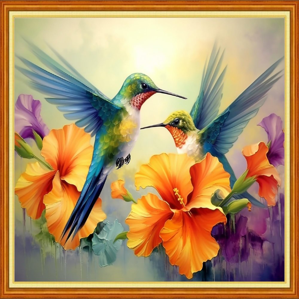 Dimxvean Stamped Cross Stitch Kits,Cross Stitch Kits for Adults Beginners,Embroidery Kits Full Range of Cross Stitch Stamped Kits Needlepoint Kits Cross Stitch Patterns-Cute Hummingbirds 16x20 inch