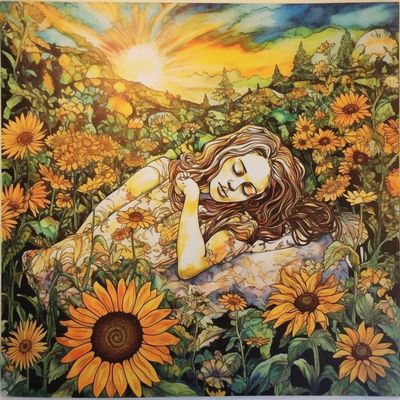 NineTribe Basics Psychedelic Sunflower Angel Girl Cross Stitch Kits for Beginners Stamped Cross-Stitch Supplies Needlework DIY 11CT 3 Strands Cotton Thread Printed DIY Needlepoint Kits 4545cm (dl29)