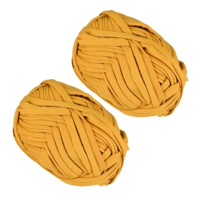 METALLIXITY Yarn Elastic Fabric (200g/7oz) 2Pcs, Polyester Crochet Cloth Yarn - for DIY Projects, Bag Basket, Cotton Cloth and T-Shirt, Dark Yellow
