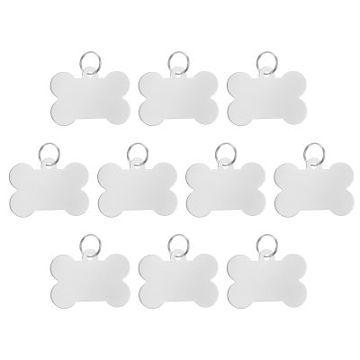 PATIKIL Aluminum Stamping Blanks, 10Pcs Bone Shaped Metal Engraving Blank Discs Sublimation ID Name Tags Dog Tag with Key Rings for DIY Craft Engraving, Silver