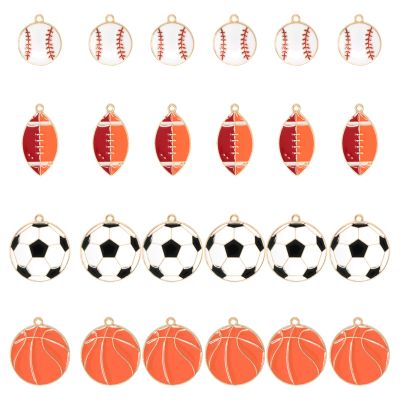 Honbay 24PCS Enamel Alloy Ball Game Sports Theme Charms Pendant Baseball Basketball Soccer Football Rugby Pendant Bead Charms for Keychains Earrings Bracelets Necklaces Jewelry Making and DIY Crafts