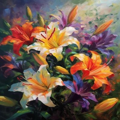 NineTribe Basics Oil Painting Style of Lily Cross Stitch Kits for Beginners Stamped Cross-Stitch Supplies Needlework DIY 11CT 3 Strands Cotton Thread Printed DIY Needlepoint Kits 4050cm (wr116)