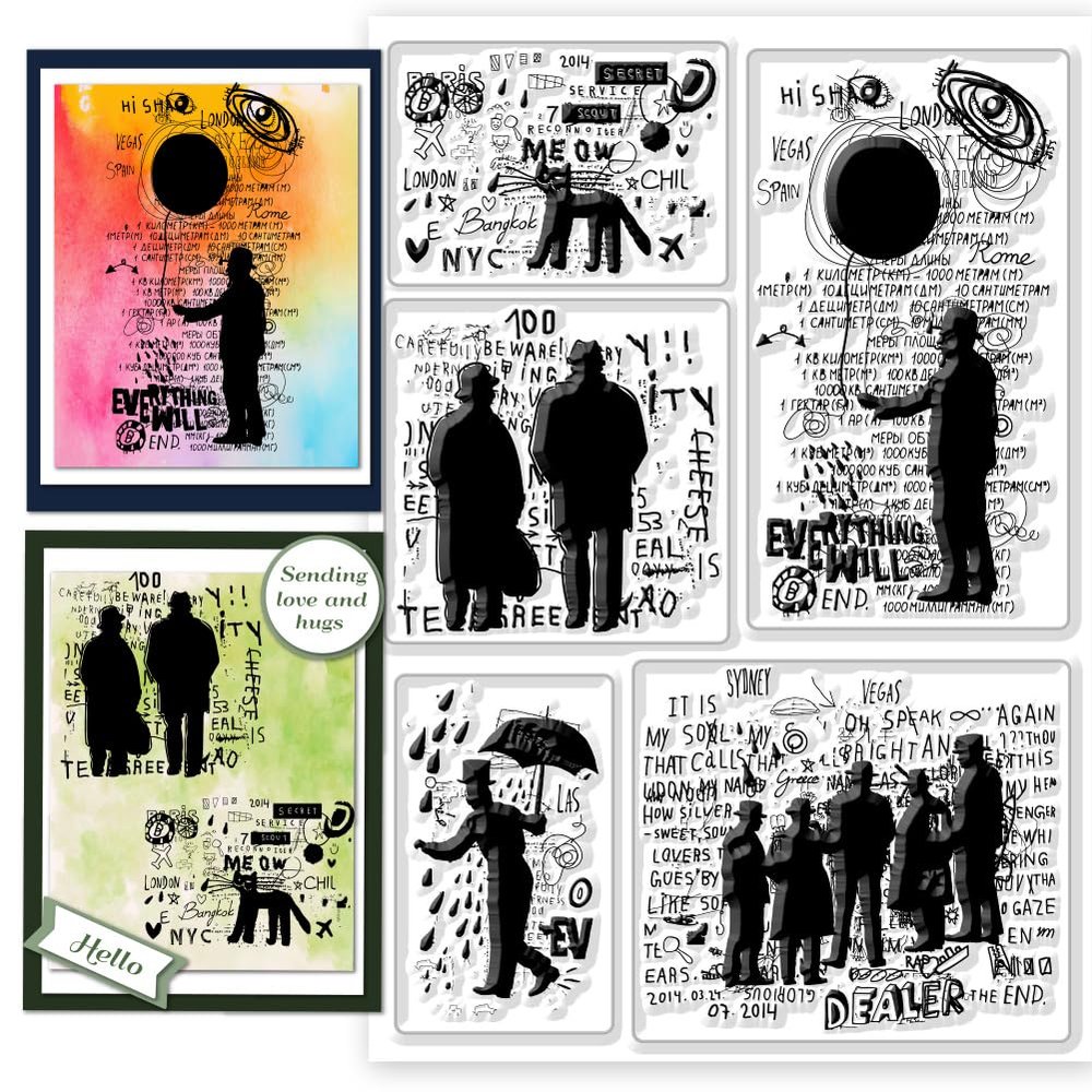 CHGCRAFT Banksy Theme Silicone Clear Stamps Cat People Background Stamp for Card Making Scrapbooking Crafting DIY Decorations Ink Stamps Seal for Album Crafts
