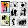 CHGCRAFT Banksy Theme Silicone Clear Stamps Cat People Background Stamp for Card Making Scrapbooking Crafting DIY Decorations Ink Stamps Seal for Album Crafts view 1