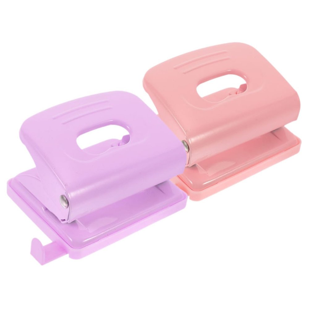 Parliky 2pcs Manual Paper Hole Puncher Punch Binder Puncher Office Supply Plastic Metal Material Compact