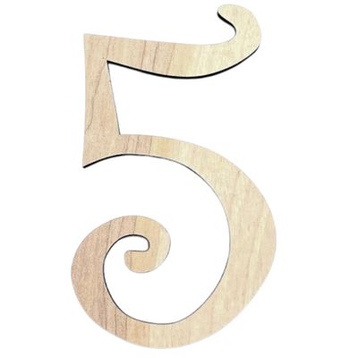 Krafty Supply (Curly) Numbers, Unfinished Wooden Numbers, Sturdy and Durable, Paintable Birch Craft Alphabet (18in Tall, 1-4in Thick, Number 5)